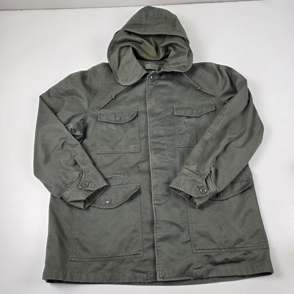 Vintage John Ownbey Jacket Mens Medium Green Cotton Sateen Military Hooded USAF